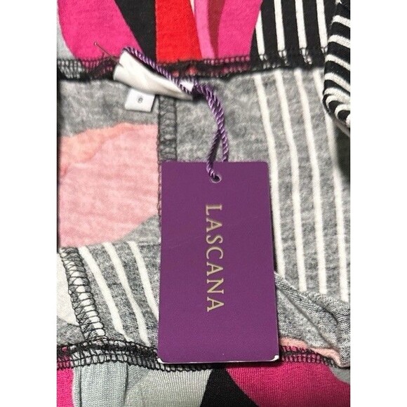 Lascana Pants Size 8 Wide Leg Crop Black Pink Floral Striped Boho Resort NEW - Picture 3 of 3